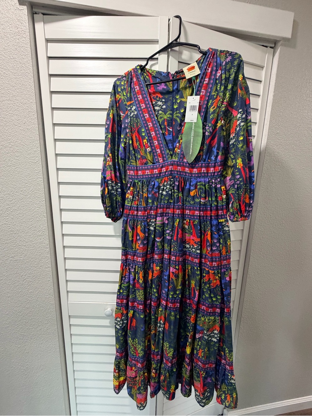 FARM Rio Navy Multicolor Tropical Print Midi Dress